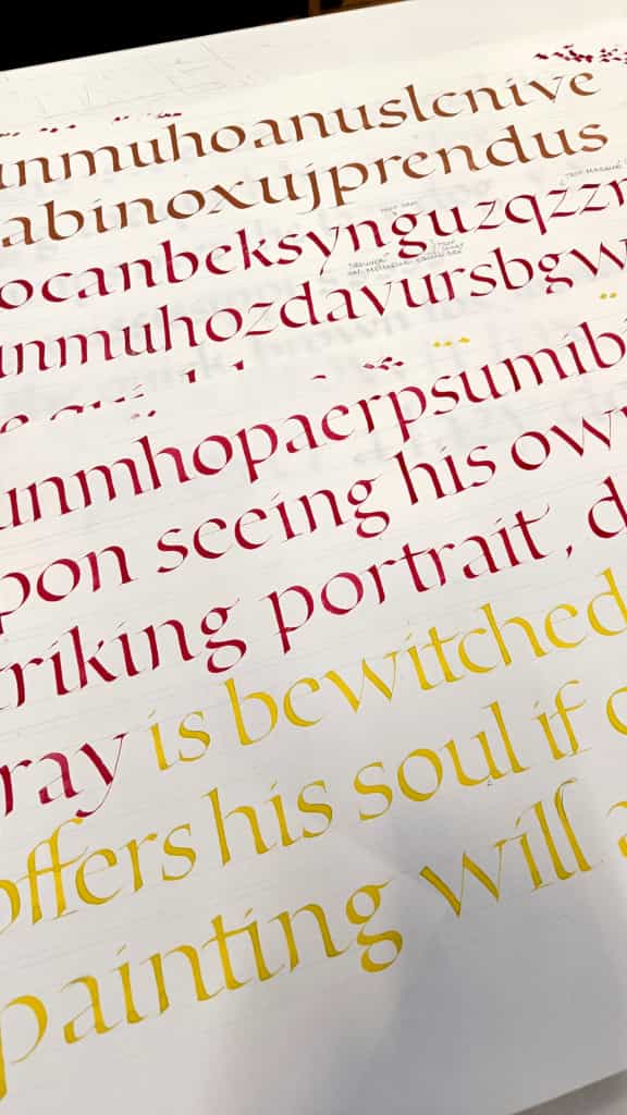 Mon travail pendant le stage de minuscules romaines avec Elmo Van Slingerland